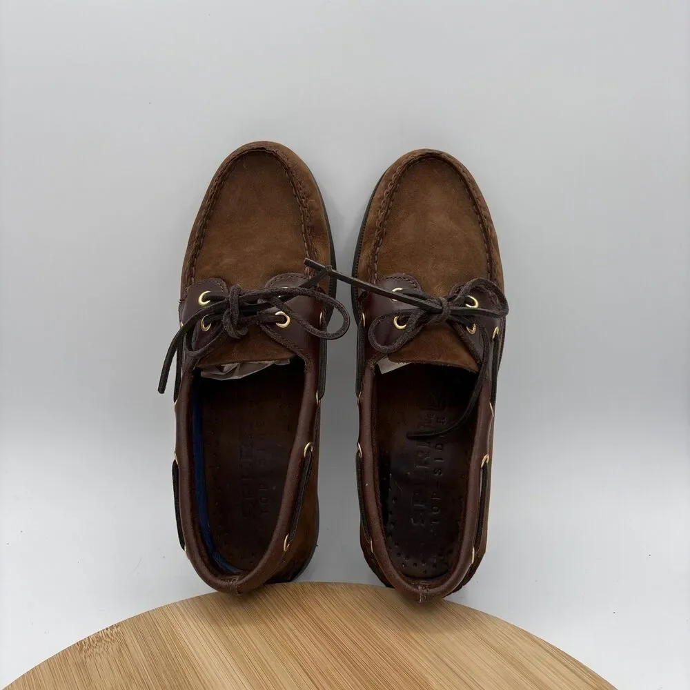 Sperry Top-Sider Boat Shoes Mens 10 Brown Suedew Leather Moc Casual Lace Up